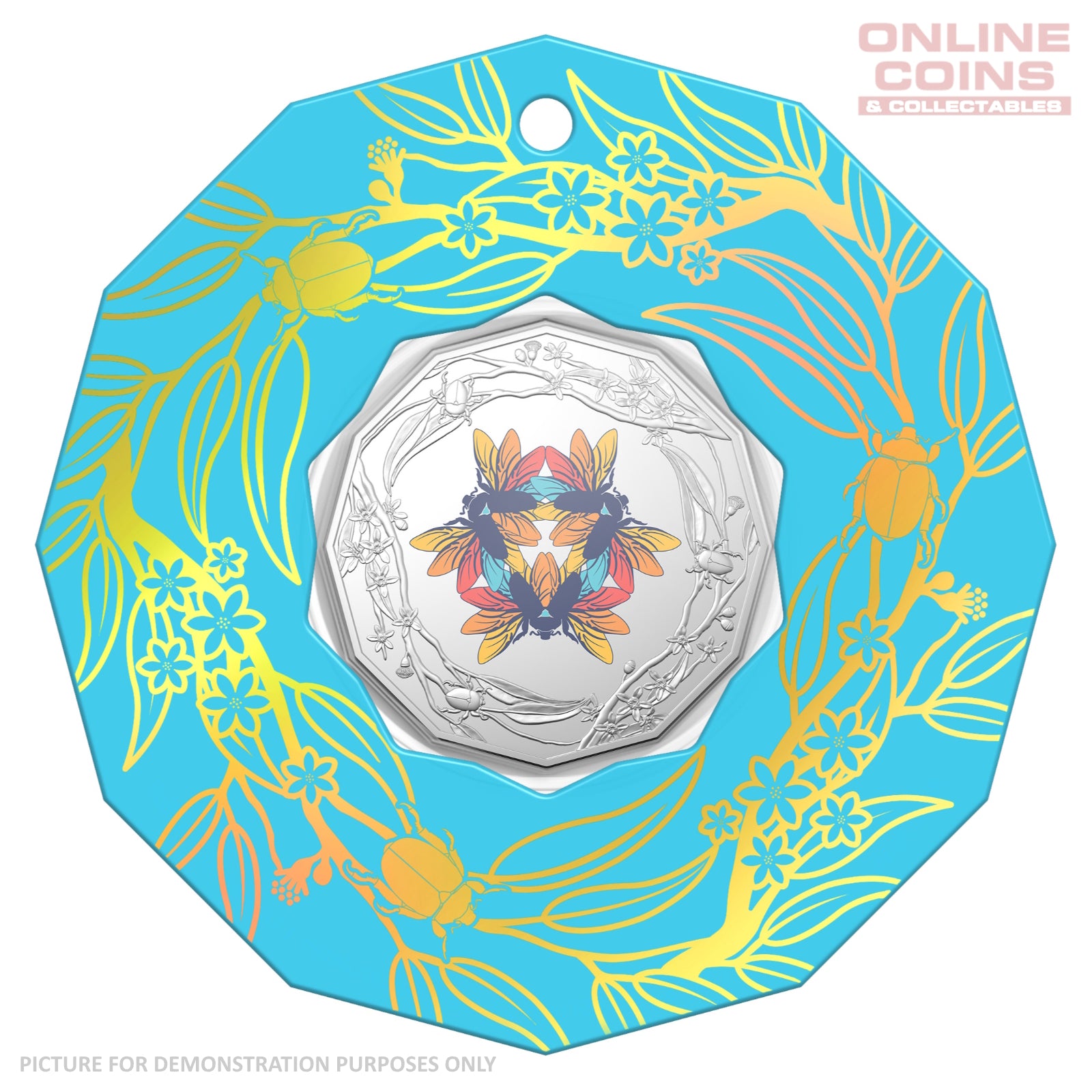 2022 50c CuNi Coloured Uncirculated Carded Coin - Christmas Decoration Beetle - TEAL